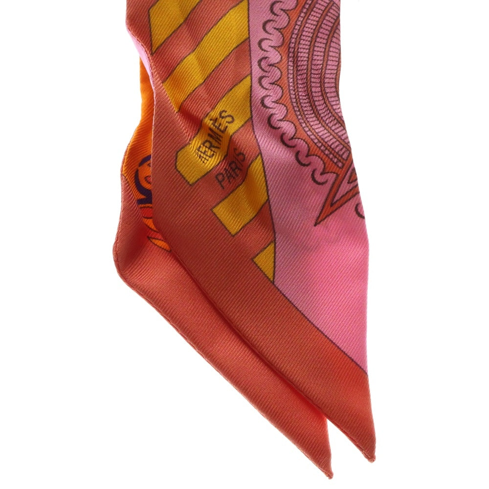 HERMES(エルメス) Twilly Scarf ツイリースカーフ クレタ 幾何学 オレンジ調