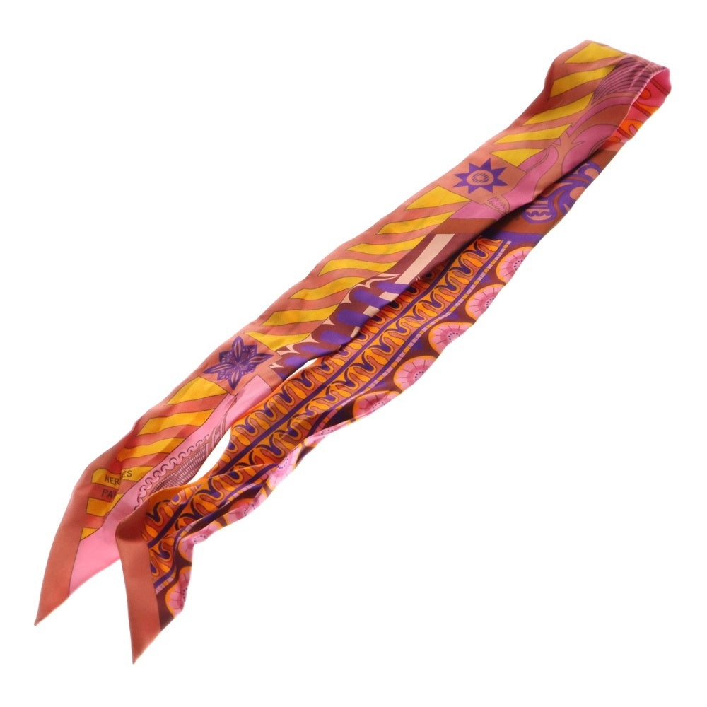 HERMES(エルメス) Twilly Scarf ツイリースカーフ クレタ 幾何学 オレンジ調