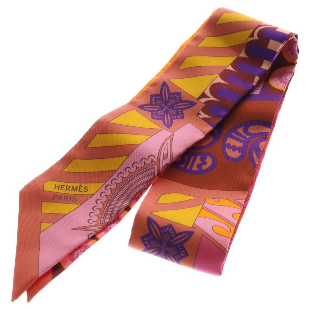 HERMES(エルメス) Twilly Scarf ツイリースカーフ クレタ 幾何学 オレンジ調
