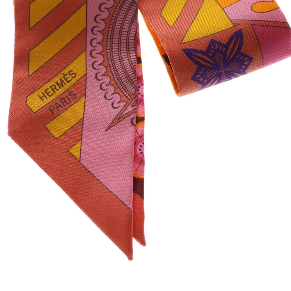 HERMES(エルメス) Twilly Scarf ツイリースカーフ クレタ 幾何学 オレンジ調