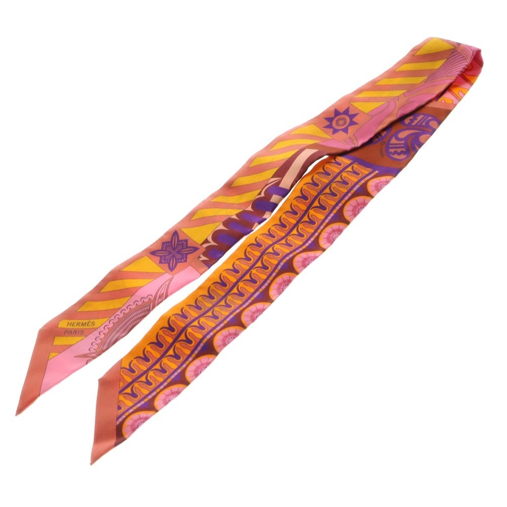 HERMES(エルメス) Twilly Scarf ツイリースカーフ クレタ 幾何学 オレンジ調