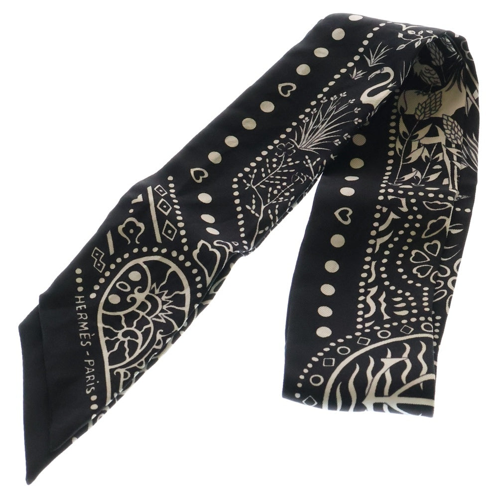HERMES(エルメス) Twilly Scarf ENTRE CIEL ET MER ツイリースカーフ 空と海の間 ブラック/ホワイト