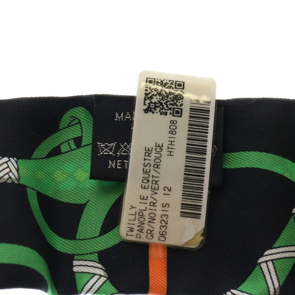 HERMES(エルメス) Twilly Scarf Panoplie Equestre 乗馬の装具一式 ツイリースカーフ ブラック/グリーン