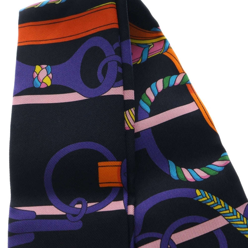 HERMES(エルメス) Twilly Scarf Panoplie Equestre 乗馬の装具一式 ツイリースカーフ ブラック/パープル