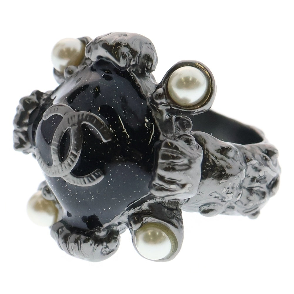 CHANEL(シャネル) CC Black Enamel Silver Tone Cocktail Ring CCロゴ ブラックエナメル シルバートーン リング A11 P ブラック/シルバー