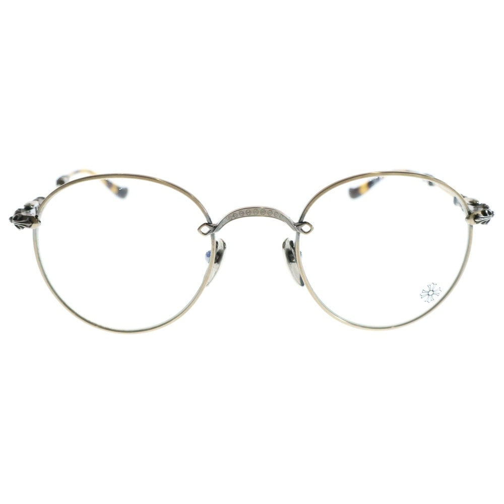 CHROME HEARTS(クロムハーツ) BUBBA-A クロステンプル メタルフレームラウンドサングラス アイウェア 眼鏡 シルバー/ブラウン