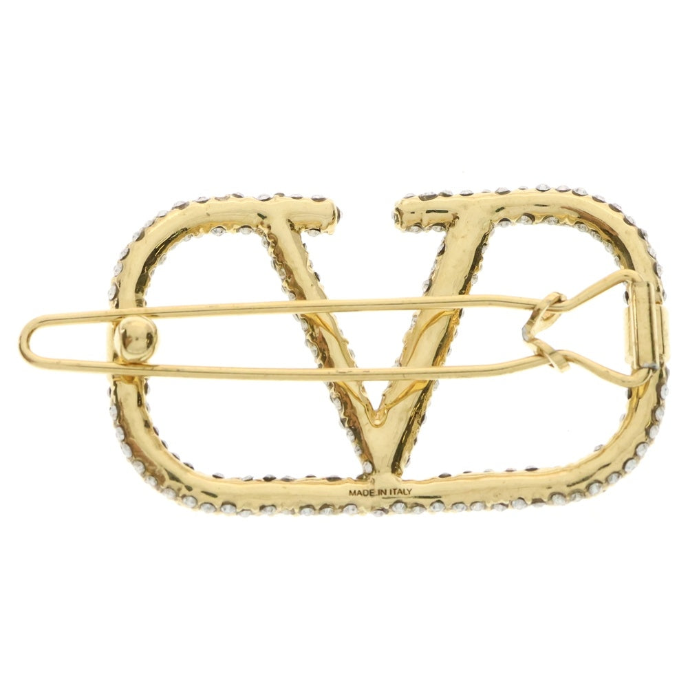 VALENTINO(ヴァレンティノ) Vロゴ メタル クリスタルビジューヘアクリップ ゴールド レディース
