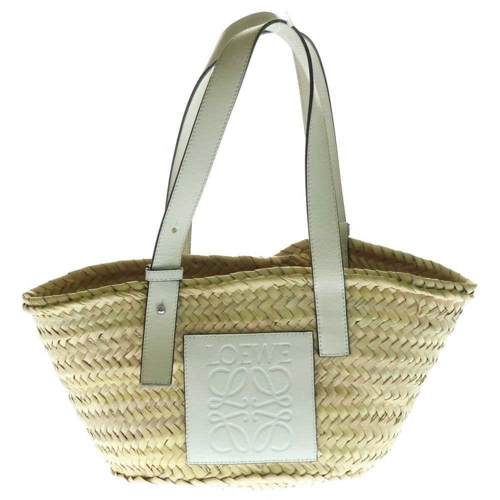 LOEWE(ロエベ) バスケットバッグ スモール かごハンドバッグ レザー×ラフィア ホワイト/ナチュラル レディース