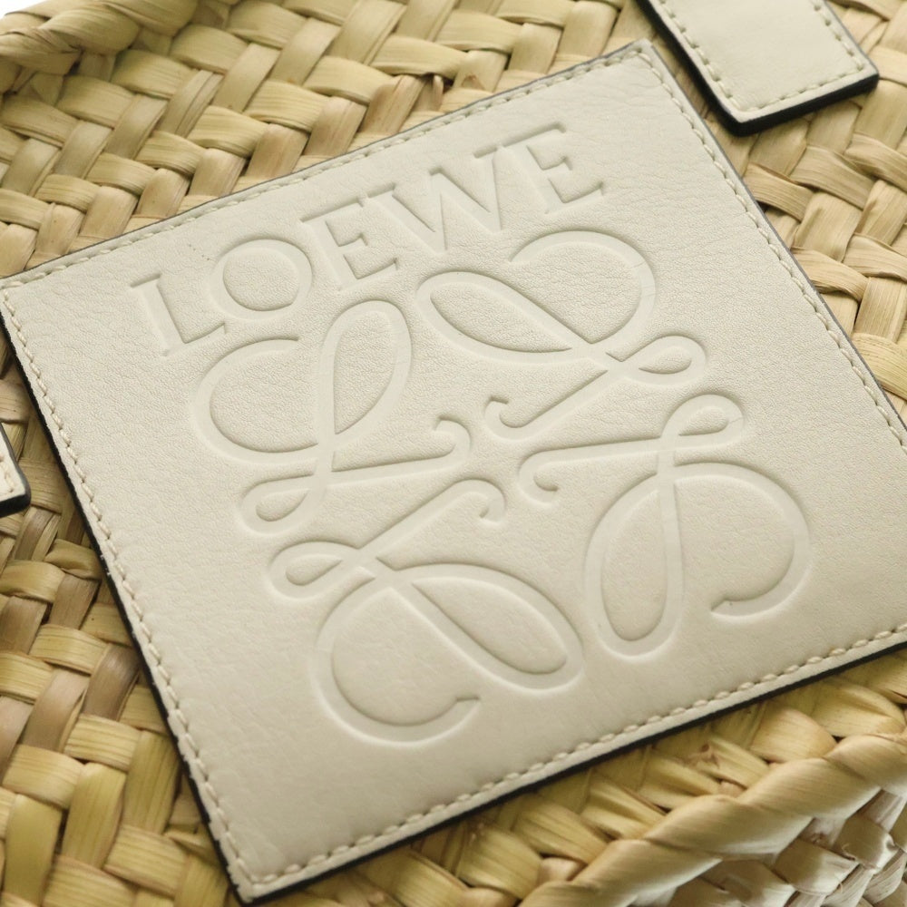LOEWE(ロエベ) バスケットバッグ スモール かごハンドバッグ レザー×ラフィア ホワイト/ナチュラル レディース