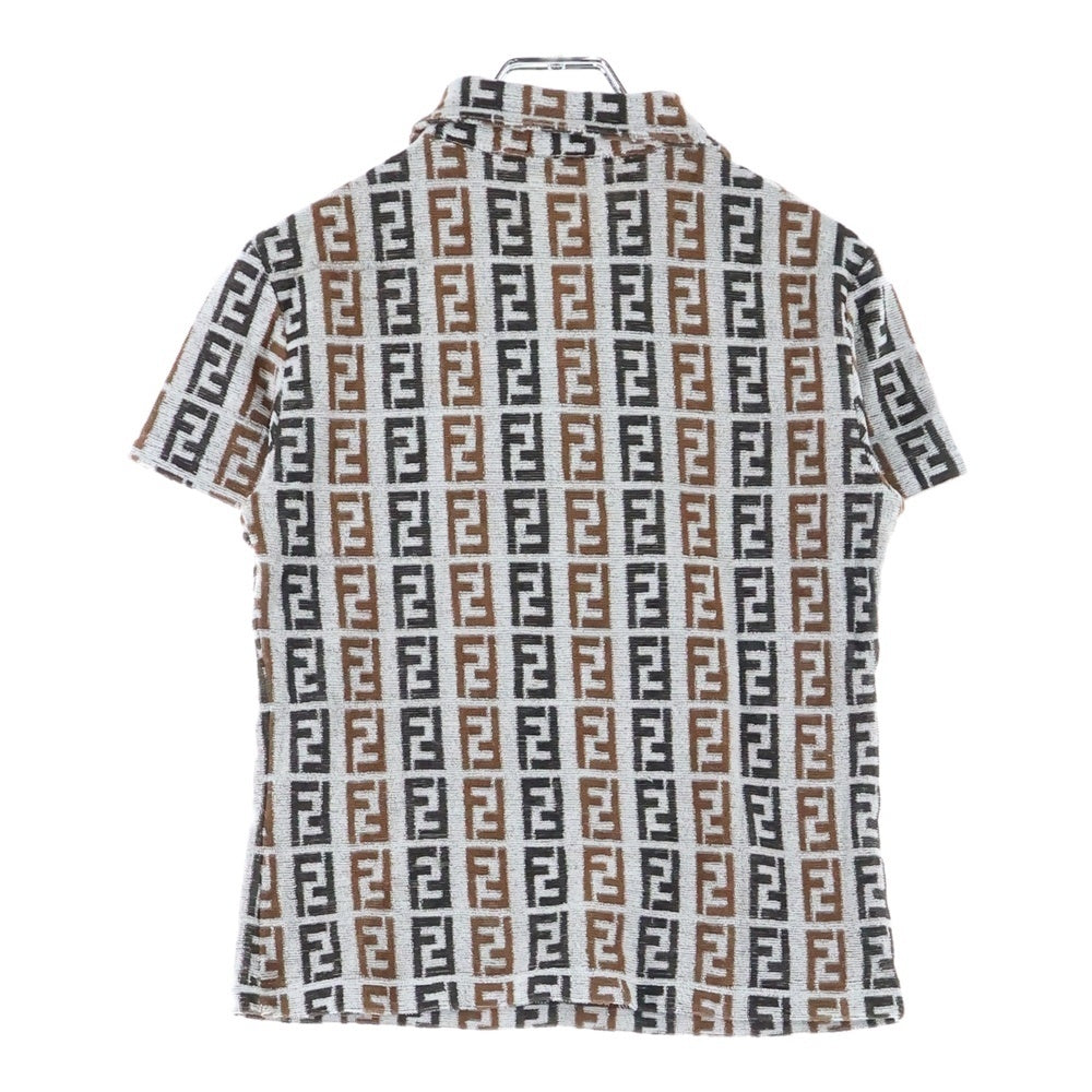 FENDI(フェンディ) FFヴィンテージズッカ柄 パイル半袖ポロシャツ ブラウン/グレー レディース