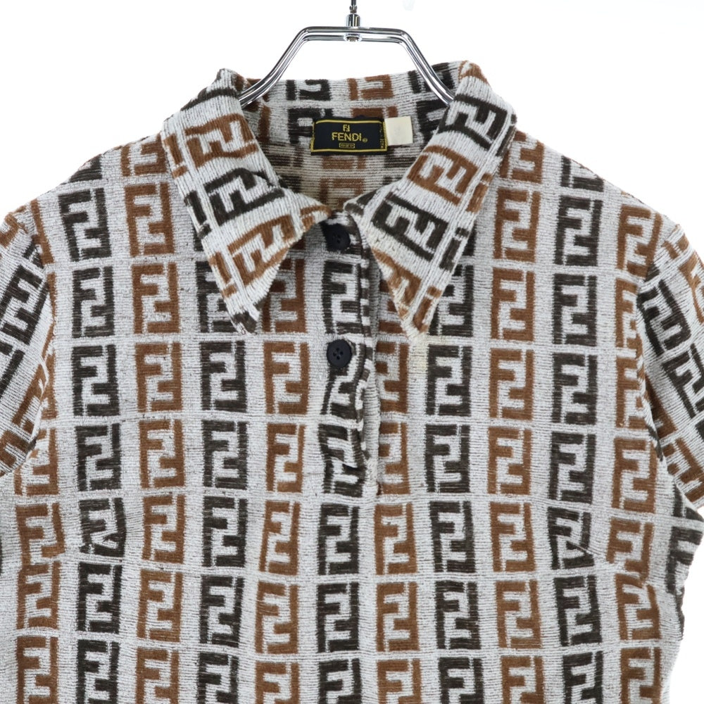 FENDI(フェンディ) FFヴィンテージズッカ柄 パイル半袖ポロシャツ ブラウン/グレー レディース