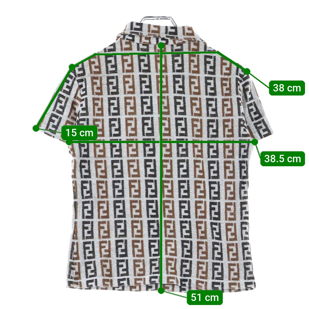 FENDI(フェンディ) FFヴィンテージズッカ柄 パイル半袖ポロシャツ ブラウン/グレー レディース