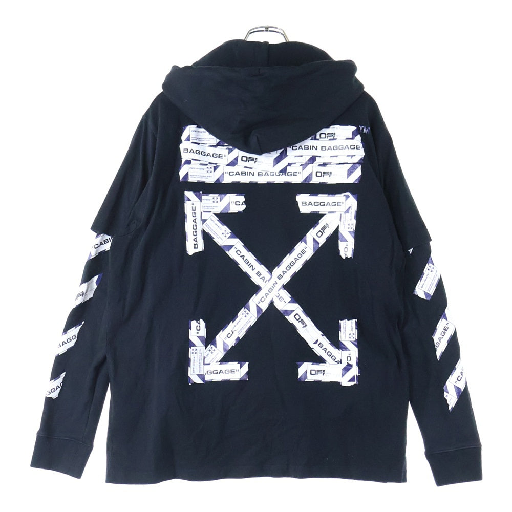 OFF-WHITE(オフホワイト) AIRPORT TAPE DOUBLE TEE HOODI OMAB033S20185003 エアポート テープ ダブル ティー プルオーバーフーディー パーカー ブラック