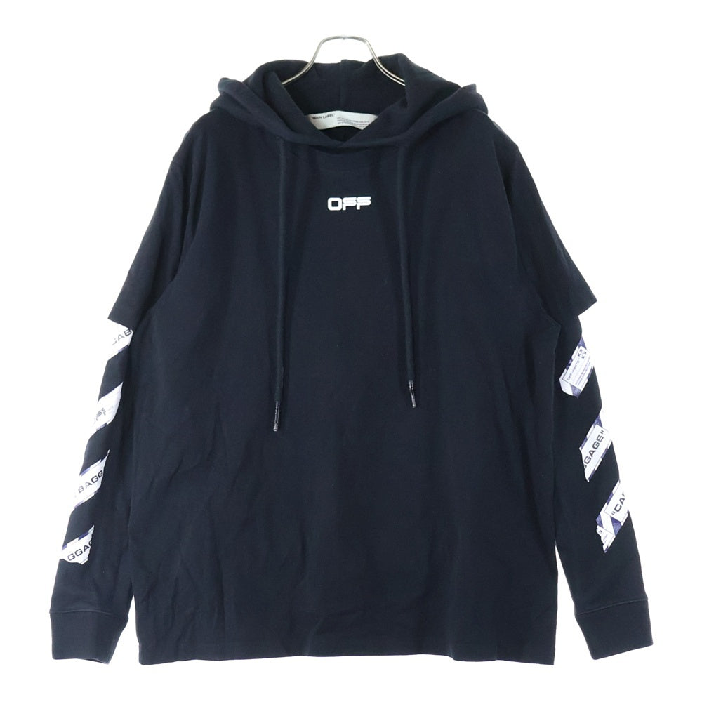 OFF-WHITE(オフホワイト) AIRPORT TAPE DOUBLE TEE HOODI OMAB033S20185003 エアポート テープ ダブル ティー プルオーバーフーディー パーカー ブラック