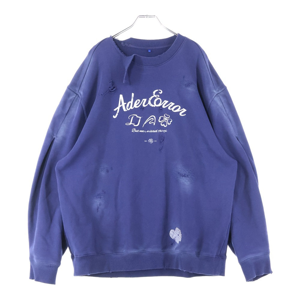ADER ERROR(アーダーエラー) 23SS ダメージ加工リメイクスウェットトレーナー BMADSSSW0102NV3 ネイビー