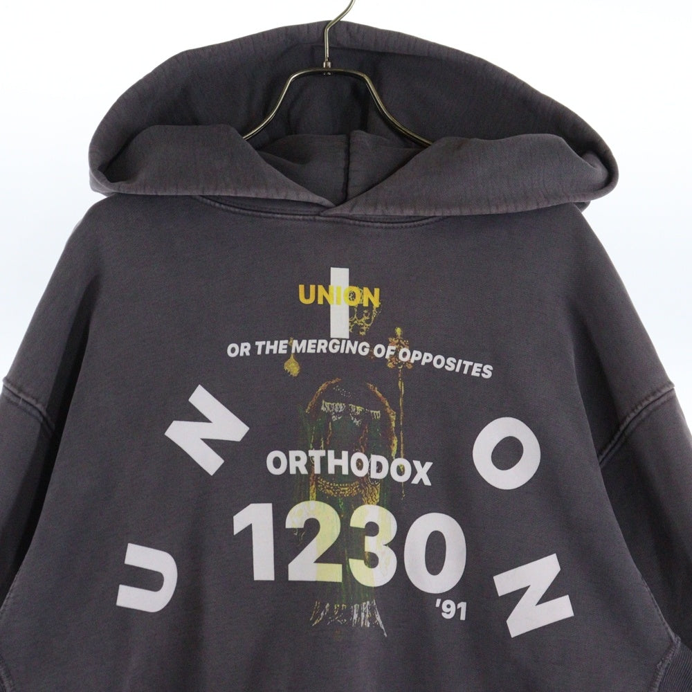 RRR123 RIVINGTON roi Rebis(リヴィントンロイレビス) ×UNION 30YEAR COLLECTION HOODIE ユニオン ユーズド加工プルオーバーフーディーパーカー グレー