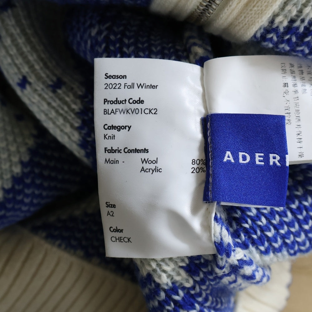 ADER ERROR(アーダーエラー) 22AW Tenit Knit Vest Check チェックニットベスト BLAFWKV01CK ホワイト/ブルー