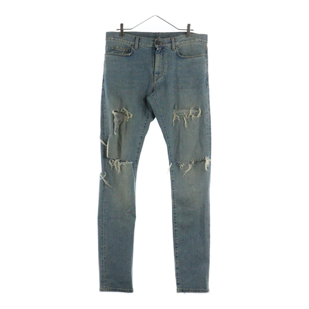 SAINT LAURENT PARIS(サンローランパリ) 15SS デストロイ加工クラッシュスキニーデニムパンツ 376911 Y837H インディゴブルー