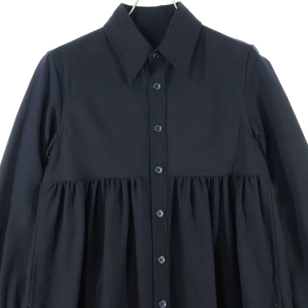 LIMI feu(リミフゥ) Gizzard Shirt Dress LB-B12-001 ギャザーシャツ 長袖ワンピース ブラック レディース
