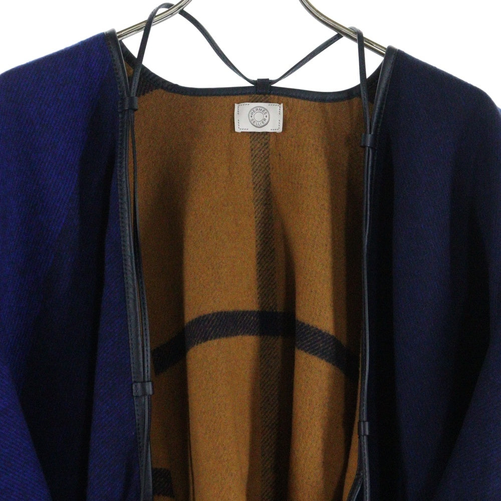 HERMES(エルメス) 22AW HIGHLANDS REVERSIBLE PONCHO ハイランド タッセル付きリバーシブルウールポンチョ ネイビー/ブラウン レディース