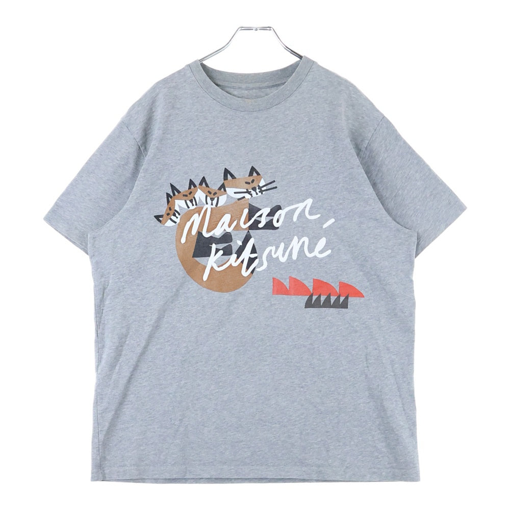 MAISON KITSUNE(メゾンキツネ) BILL REBHOLZ HANDWRITING EASY TEE JM00152KJ0035 フロントロゴ キツネプリント 半袖Tシャツ カットソー グレー