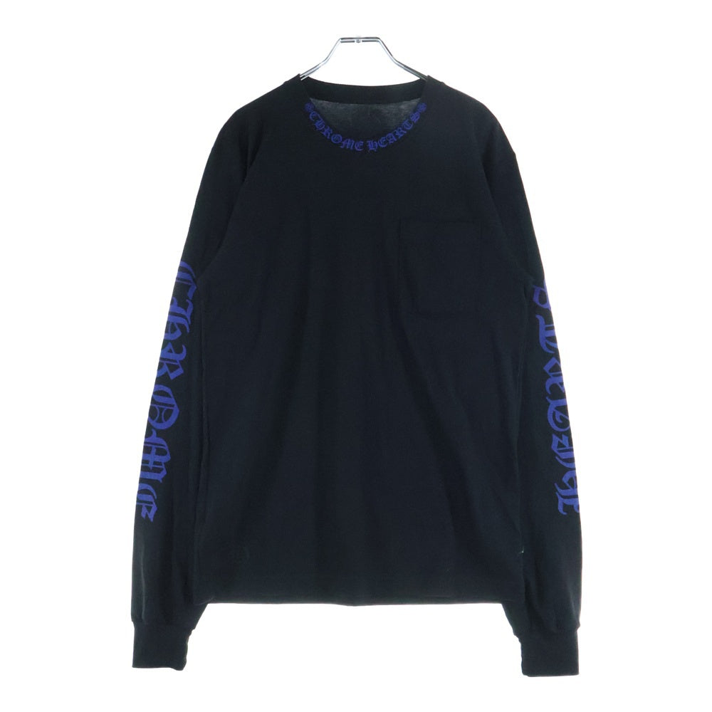 CHROME HEARTS(クロムハーツ) Neck Logo L/S Tee ネックロゴプリント クルーネック長袖Tシャツカットソー ブラック/ブルー