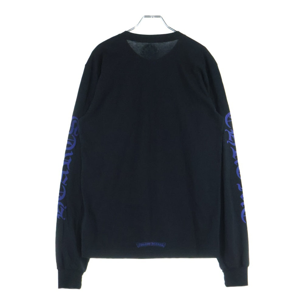 CHROME HEARTS(クロムハーツ) Neck Logo L/S Tee ネックロゴプリント クルーネック長袖Tシャツカットソー ブラック/ブルー