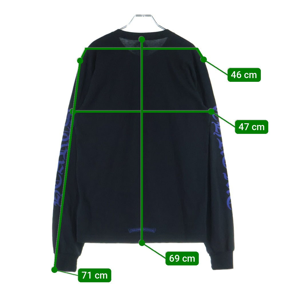 CHROME HEARTS(クロムハーツ) Neck Logo L/S Tee ネックロゴプリント クルーネック長袖Tシャツカットソー ブラック/ブルー