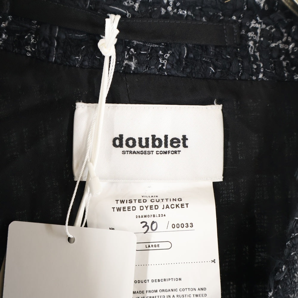 doublet(ダブレット) 25AW Twisted Cutting Tweed Dyed Jacket 25AW07BL224 カッティング ツイードジャケット ブラック