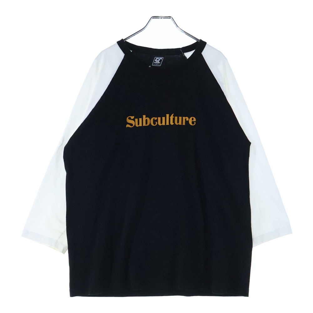 SUBCULTURE(サブカルチャー) SKULL&SNAKE RAGLAN T Shirts フロントロゴ スカル&スネークデザイン ラグランTシャツ ブラック/ホワイト