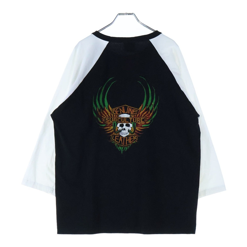 SUBCULTURE(サブカルチャー) SKULL&SNAKE RAGLAN T Shirts フロントロゴ スカル&スネークデザイン ラグランTシャツ ブラック/ホワイト