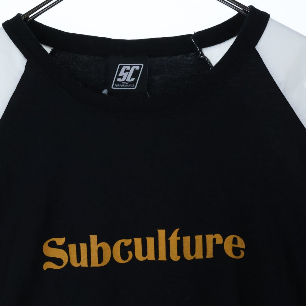 SUBCULTURE(サブカルチャー) SKULL&SNAKE RAGLAN T Shirts フロントロゴ スカル&スネークデザイン ラグランTシャツ ブラック/ホワイト