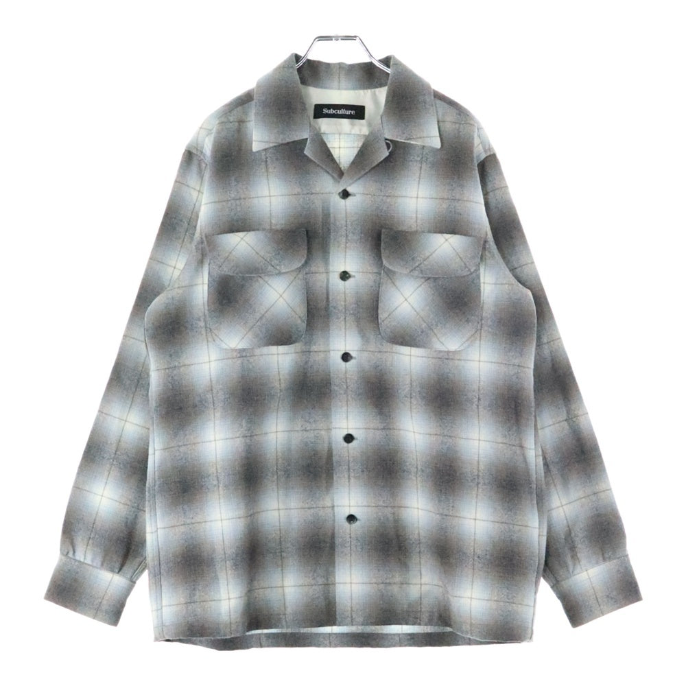 SUBCULTURE(サブカルチャー) Wool Check Shirts 長袖 ウール チェックシャツ グレー/ホワイト