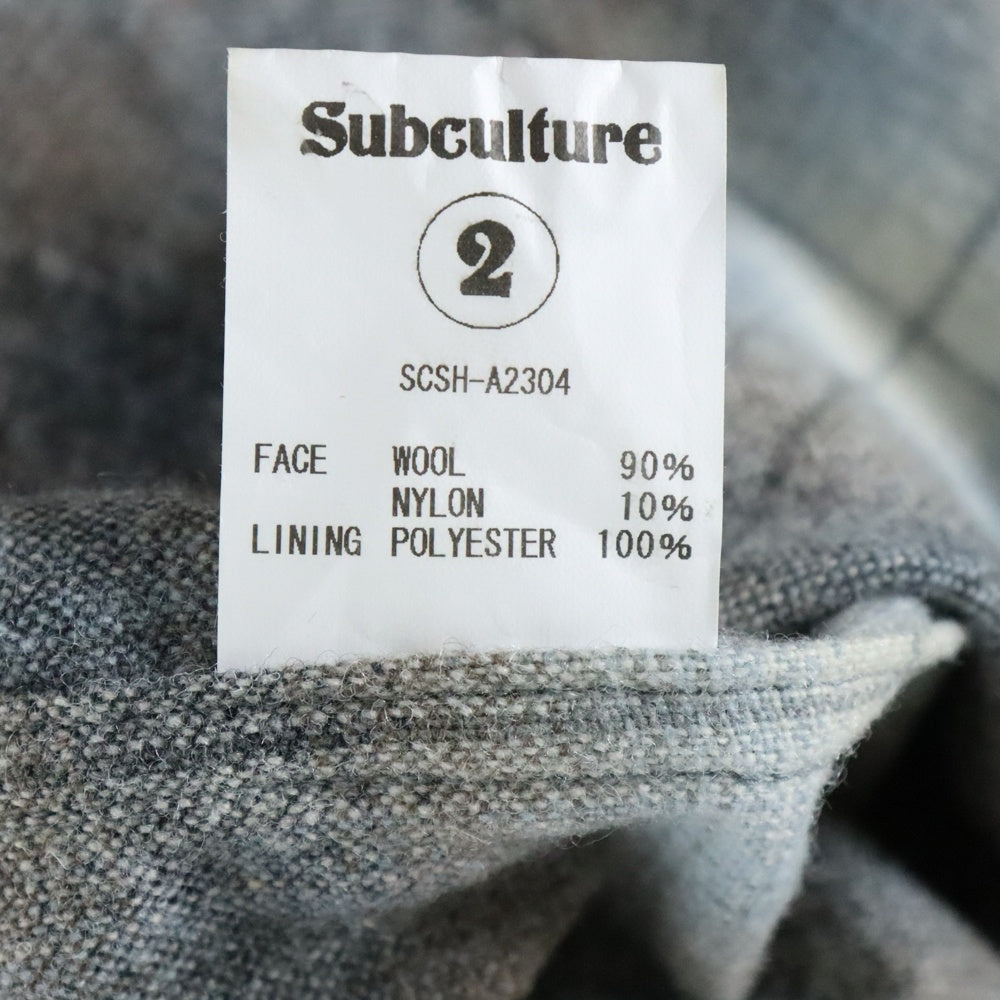 SUBCULTURE(サブカルチャー) Wool Check Shirts 長袖 ウール チェックシャツ グレー/ホワイト