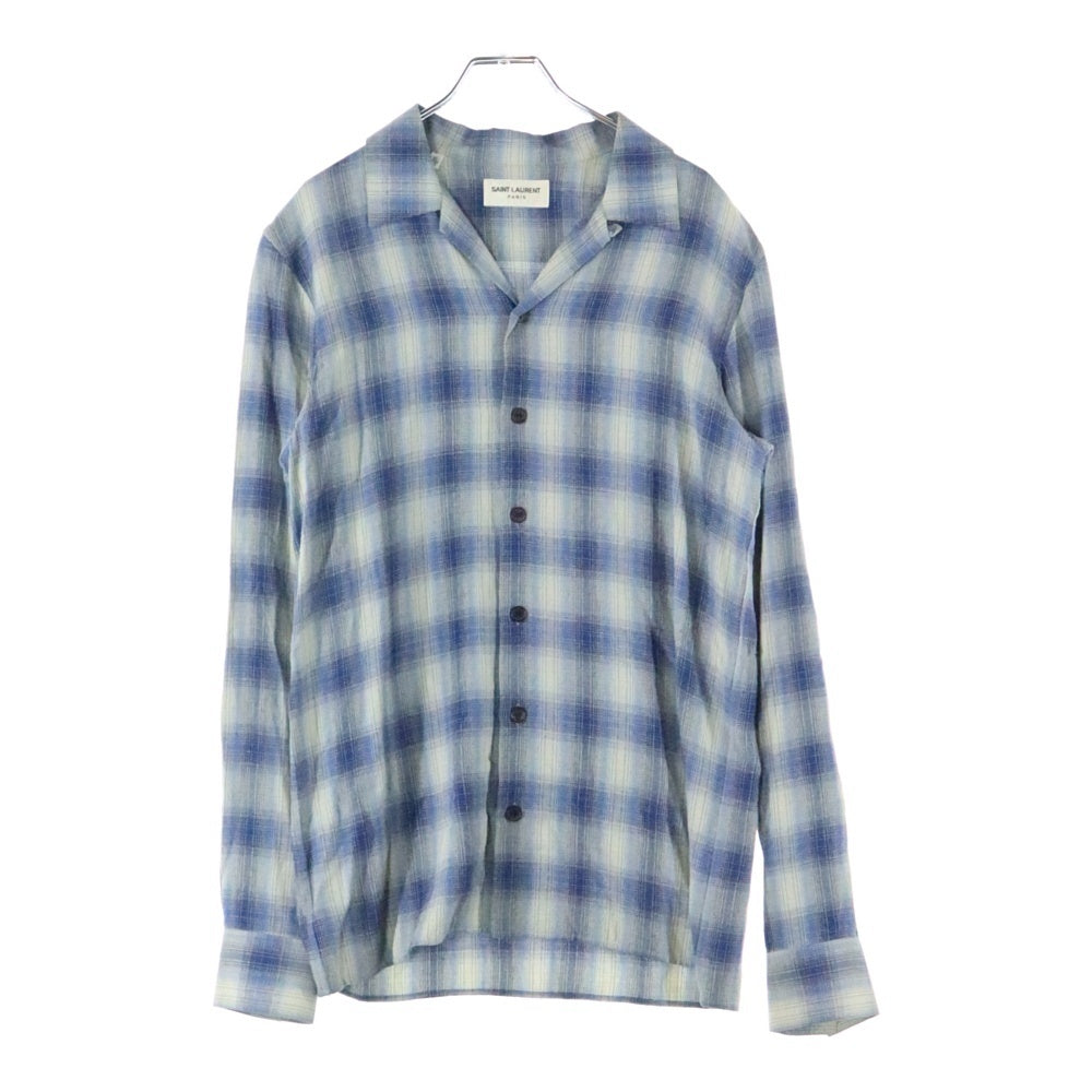 SAINT LAURENT PARIS(サンローランパリ) 14AW レーヨンチェック長袖シャツ ブルー 356119 Y745F