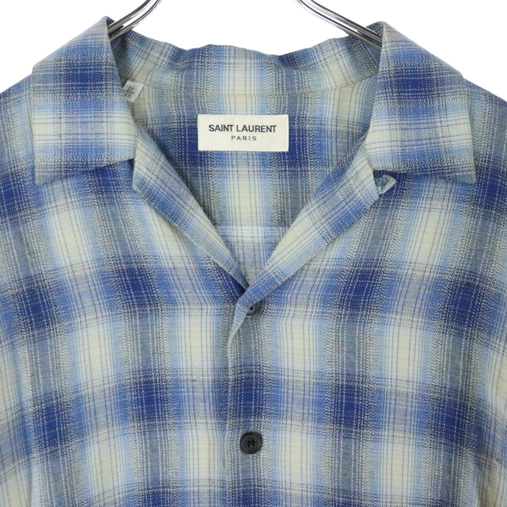 SAINT LAURENT PARIS(サンローランパリ) 14AW レーヨンチェック長袖シャツ ブルー 356119 Y745F