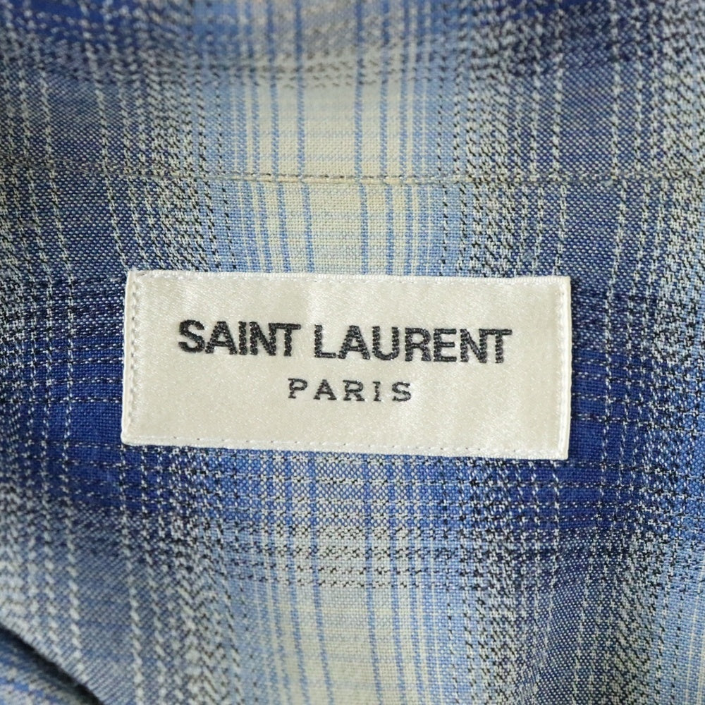 SAINT LAURENT PARIS(サンローランパリ) 14AW レーヨンチェック長袖シャツ ブルー 356119 Y745F