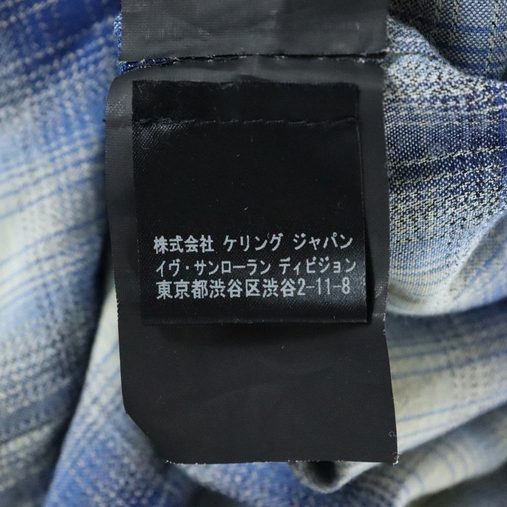 SAINT LAURENT PARIS(サンローランパリ) 14AW レーヨンチェック長袖シャツ ブルー 356119 Y745F