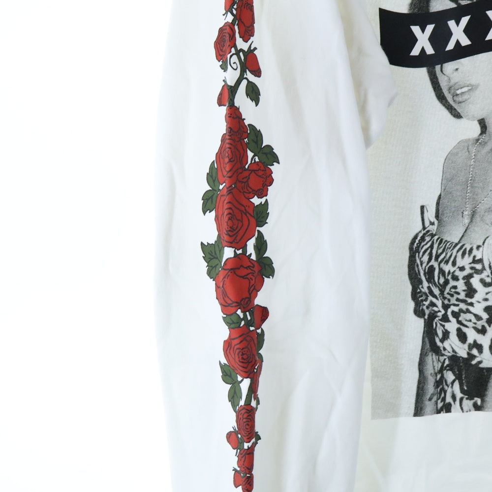 GOD SELECTION XXX(ゴッドセレクショントリプルエックス) 袖ローズプリント ロングスリーブ長袖Tシャツ GX-A18-1201-082 ホワイト サイズM