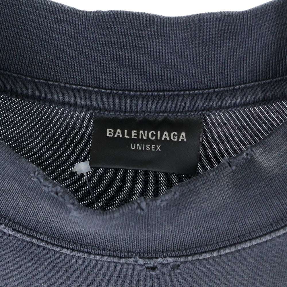 BALENCIAGA(バレンシアガ) 23SS TAPE TYPE MEDIUM FIT TEE 739784 TOVA9 デストロイ加工 テープロゴ ミディアムフィットTシャツ 半袖クルーネックカットソー ブラック