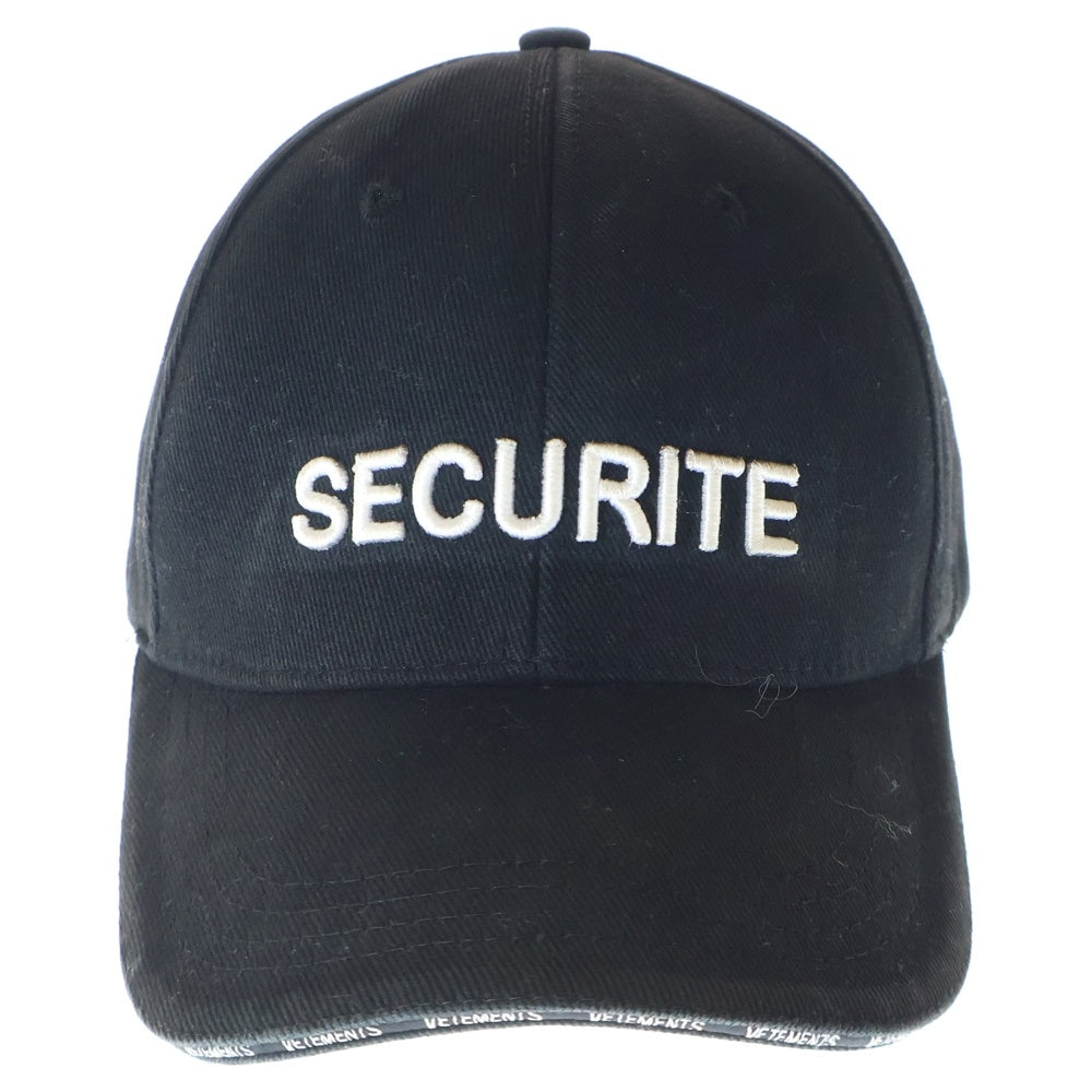 VETEMENTS(ヴェトモン) 17SS Securite Cap MSS17VR5 セキュリティ刺繍 ベースボールキャップ ブラック