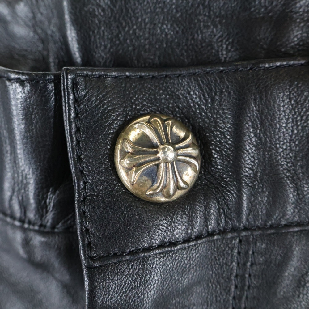 CHROME HEARTS(クロムハーツ) Cemetery Leather Cross Patch Flare Knee Soft Leather Long Pants クセメタリークロスパッチ付き フレアニーレザーパンツ ブラック