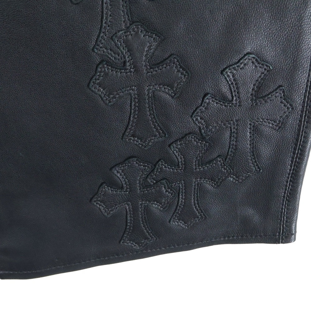 CHROME HEARTS(クロムハーツ) Cemetery Leather Cross Patch Flare Knee Soft Leather Long Pants クセメタリークロスパッチ付き フレアニーレザーパンツ ブラック