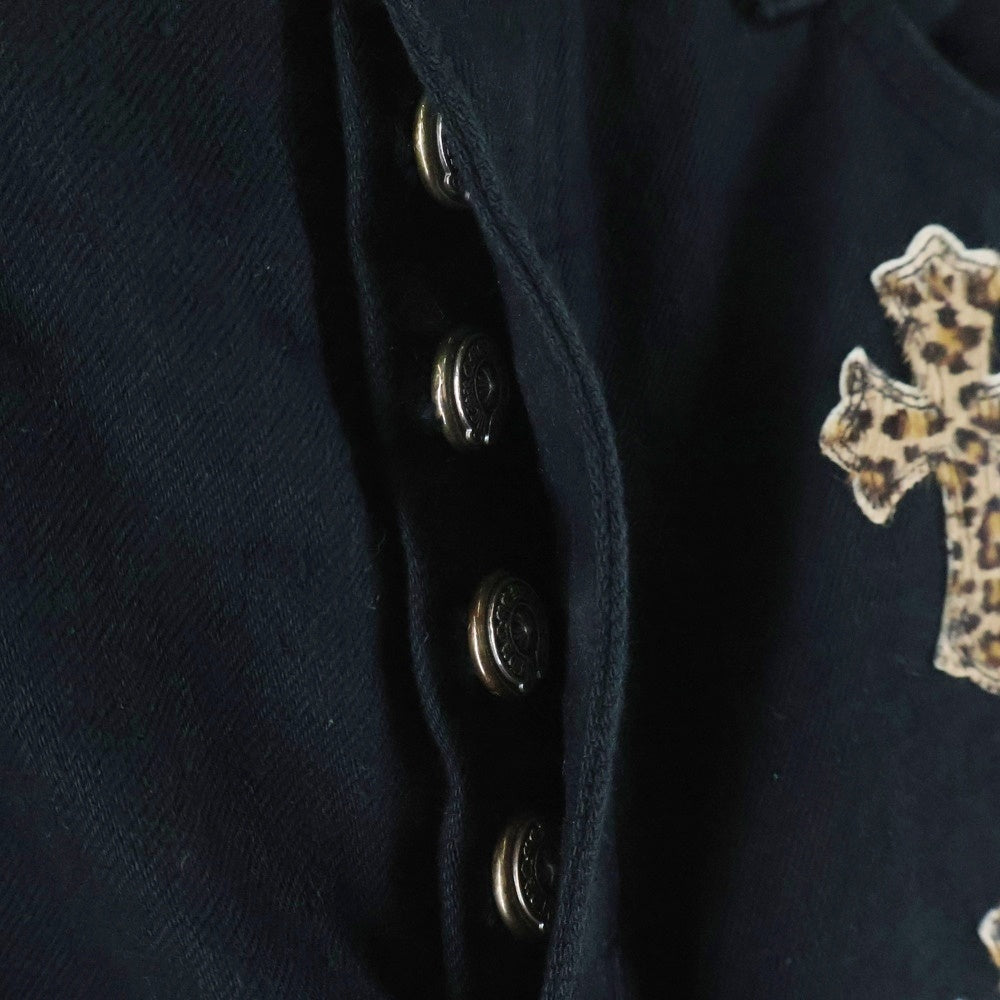 CHROME HEARTS(クロムハーツ) JEAN STRTLG FBRC クロスパッチ ボタンフライ ストレートデニムパンツ ブラック/グリーン