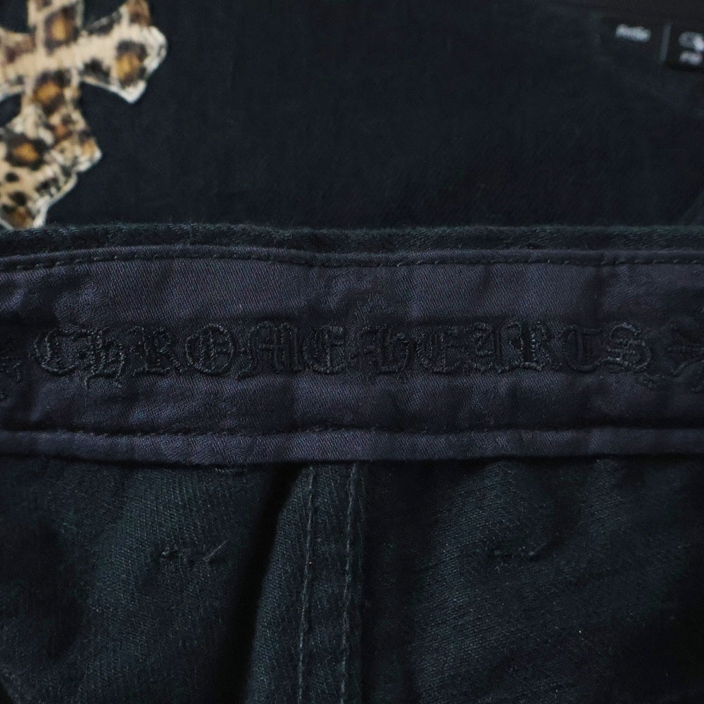 CHROME HEARTS(クロムハーツ) JEAN STRTLG FBRC クロスパッチ ボタンフライ ストレートデニムパンツ ブラック/グリーン