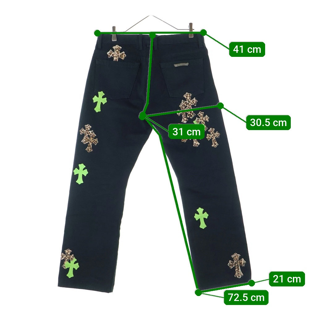 CHROME HEARTS(クロムハーツ) JEAN STRTLG FBRC クロスパッチ ボタンフライ ストレートデニムパンツ ブラック/グリーン