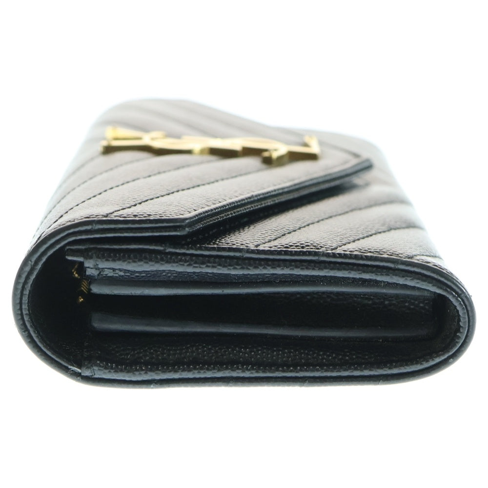 SAINT LAURENT PARIS(サンローランパリ) YSLロゴ Vステッチ レザー ロングウォレット 長財布 ブラック GUE372264