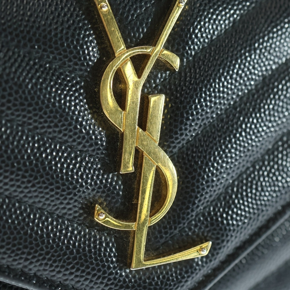 SAINT LAURENT PARIS(サンローランパリ) YSLロゴ Vステッチ レザー ロングウォレット 長財布 ブラック GUE372264