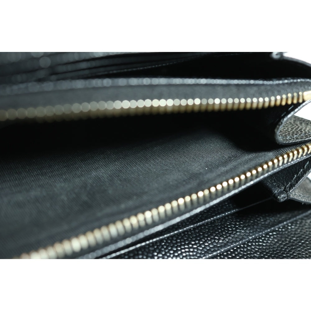 SAINT LAURENT PARIS(サンローランパリ) YSLロゴ Vステッチ レザー ロングウォレット 長財布 ブラック GUE372264