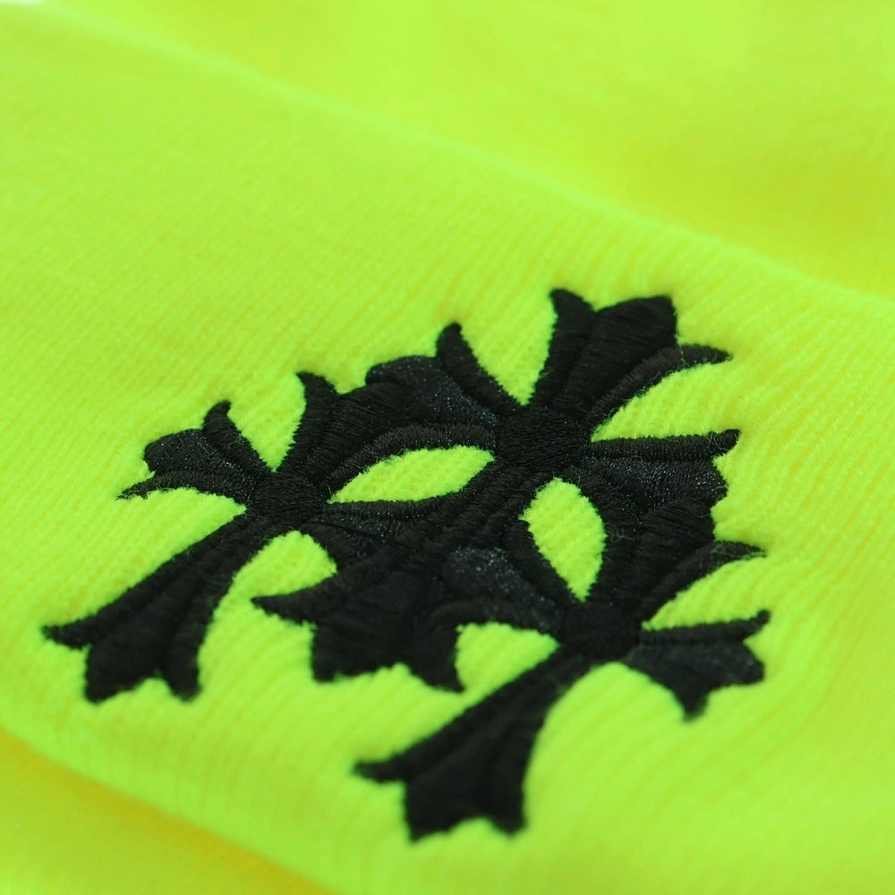 CHROME HEARTS(クロムハーツ) WATCH CAP 3 CH CRS NEON セメタリークロス刺繍ビーニーキャップ帽子 ニットキャップ イエロー